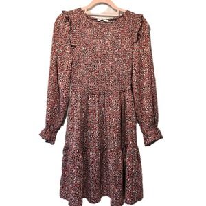 Sm Ditzy Print Floral Smocked Long Sleeve Ruffle Dress Kirundo Cottagecore NWT